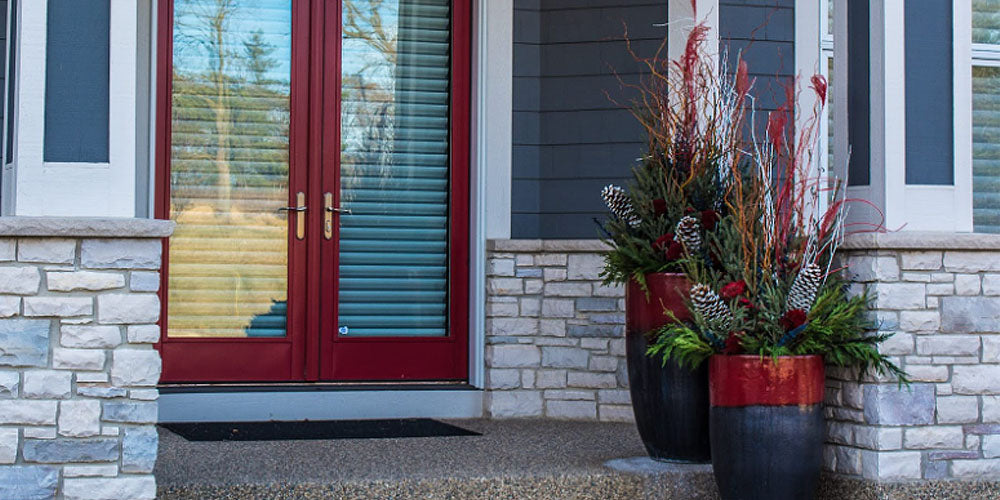 Wallaces Garden Center-Iowa-Decorate Your Door for the Holidays with Fresh Greenery-red themed front porch planter